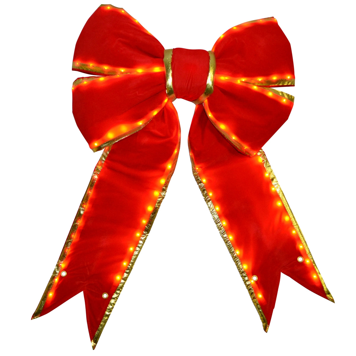 Red Velvet Bow with UV Protection - Gold Trim Lit