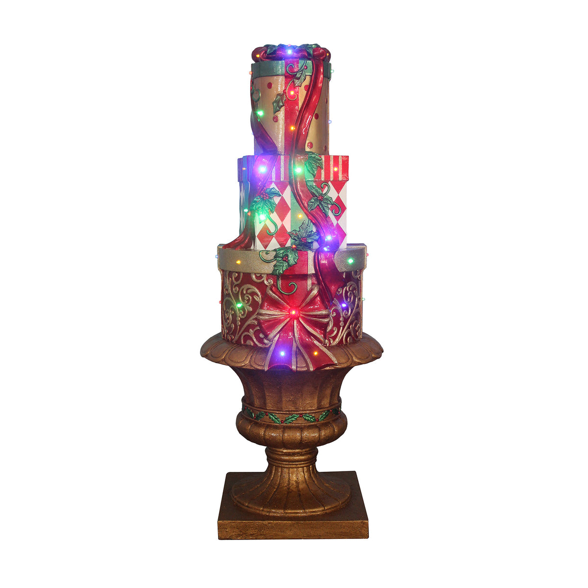 Stacked Presents on Gold Urn Resin Statue