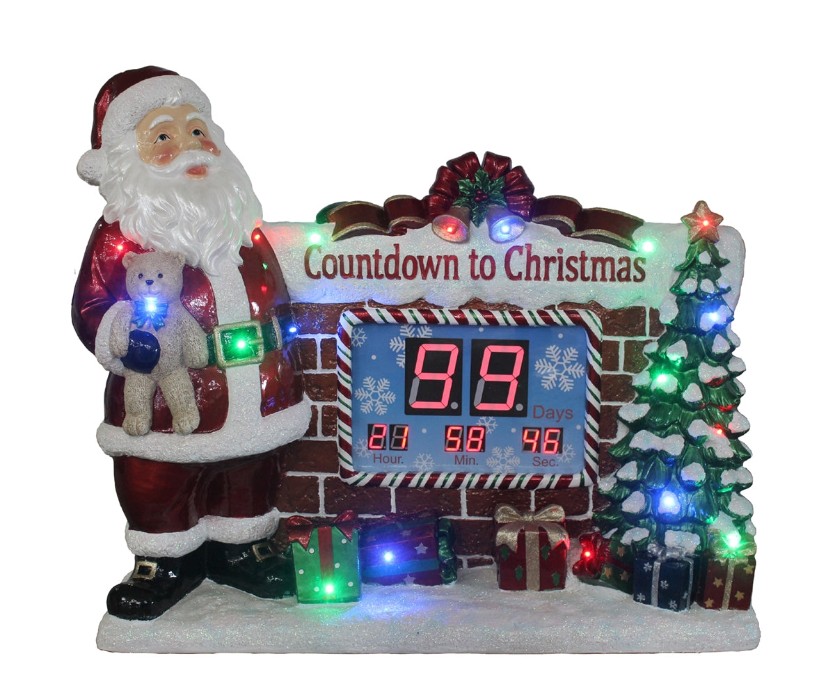 Santa w/ Countdown Clock and Music Resin Statue