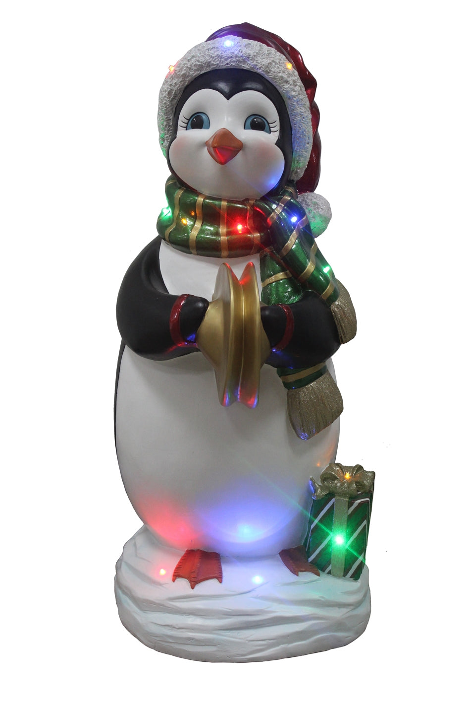 Penguin Playing Cymbals Resin Statue