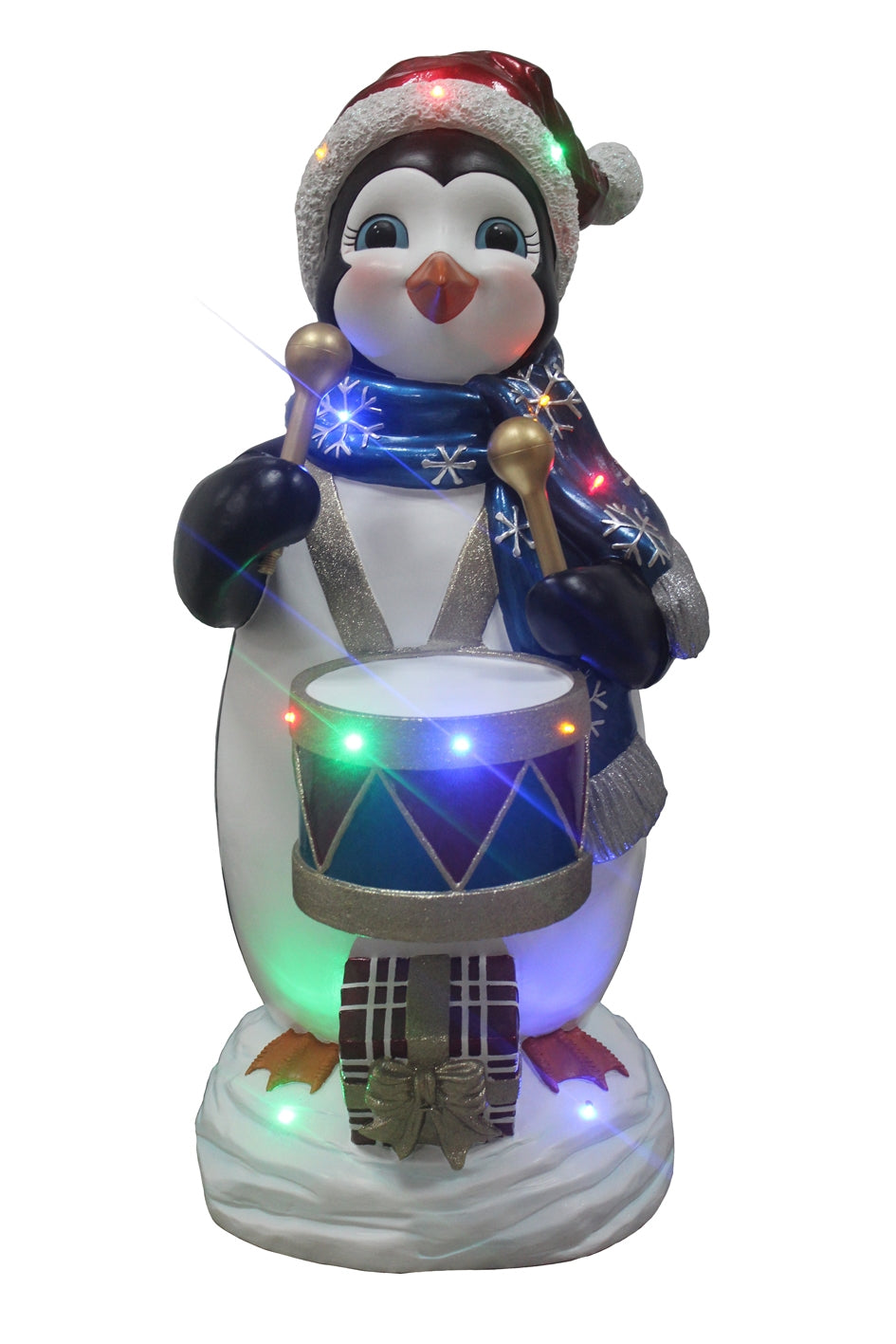 Penguin Playing Drums Resin Statue