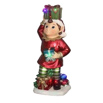 Pixie Elf Holding Gift on Head/Hands Resin Statue