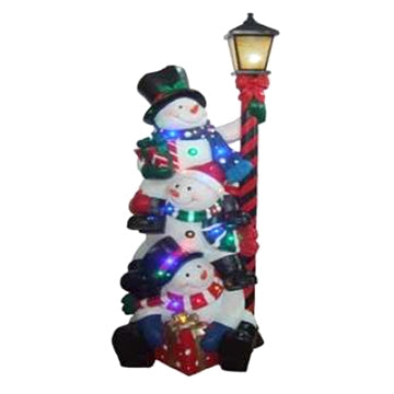 Stacking Snowmen w/ Street Lamp Resin Statue