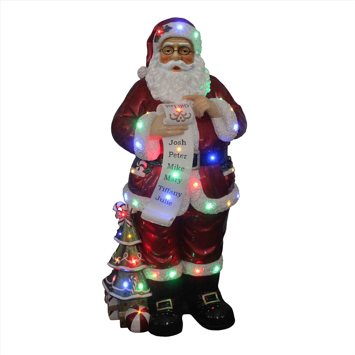 Santa Wearing Glasses Holding Gift Scroll Resin Statue