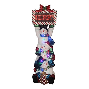 Stacking Snowmen Holding Merry Christmas Sign Resin Statue