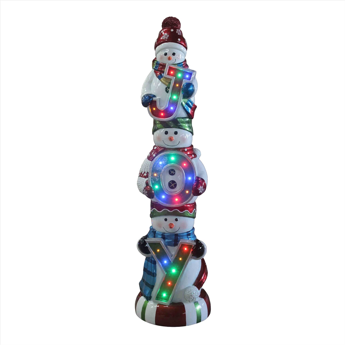 Stacking Snowmen Holding Joy Sign Resin Statue