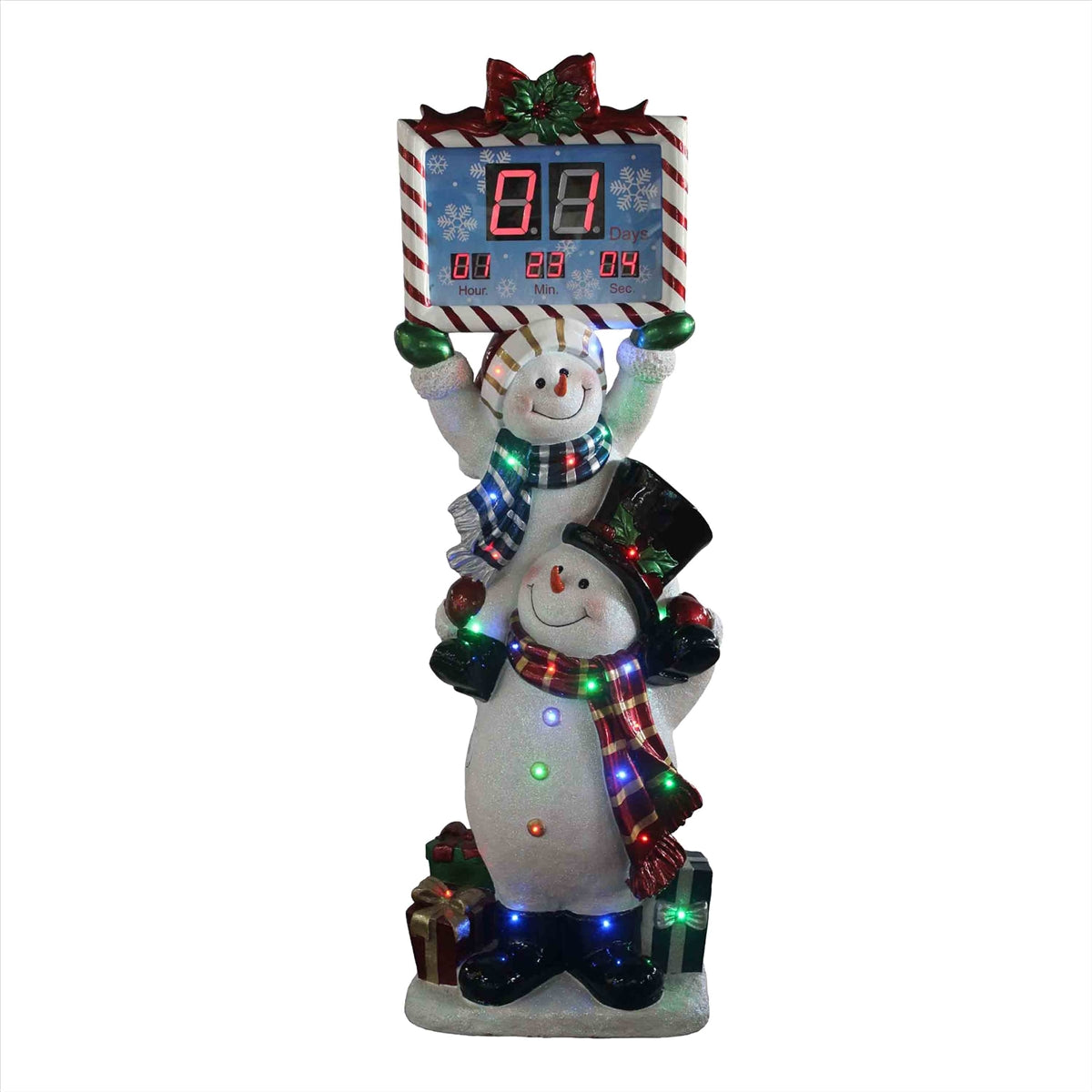 Stacking Snowmen Holding Countdown Clock Resin Statue