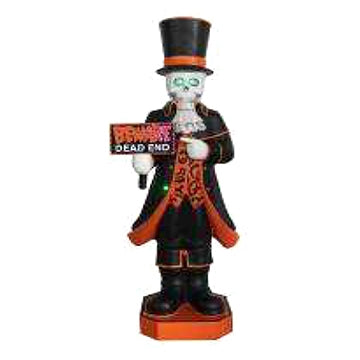 Skeleton Ghost Holding Sign w/ Fiber Optic Lights Resin Statue