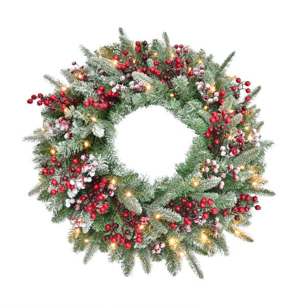 Frost Berry Pine Wreaths (Battery Operated)