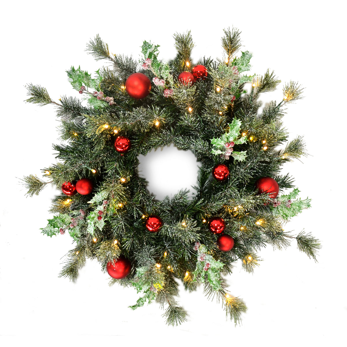 Holly & Berry Dusty Pine Wreaths (Plug-In)