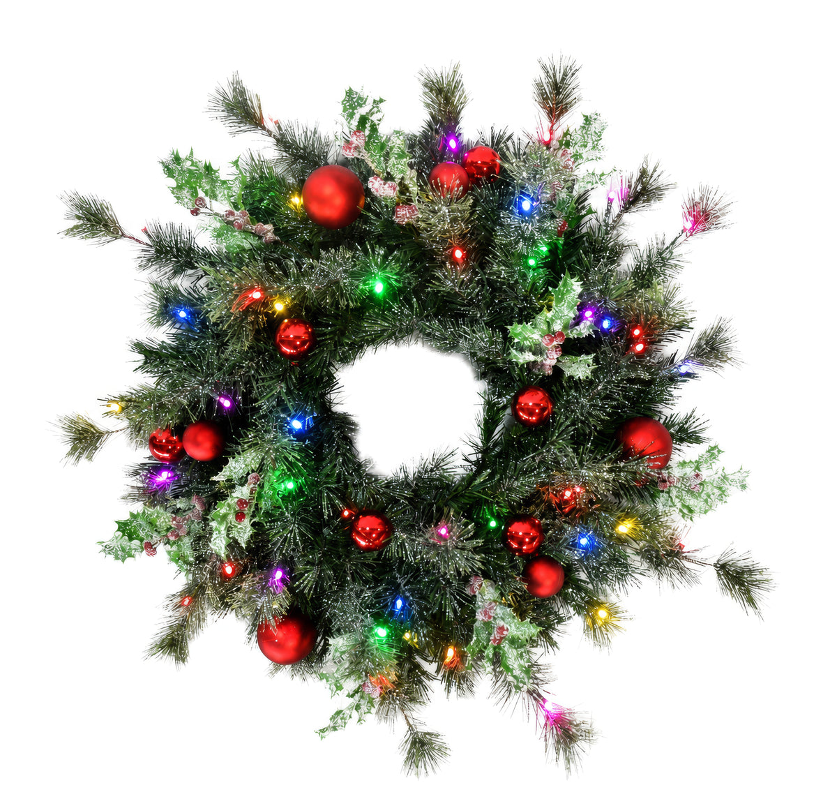 Holly & Berry Dusty Pine Wreaths (Plug-In)