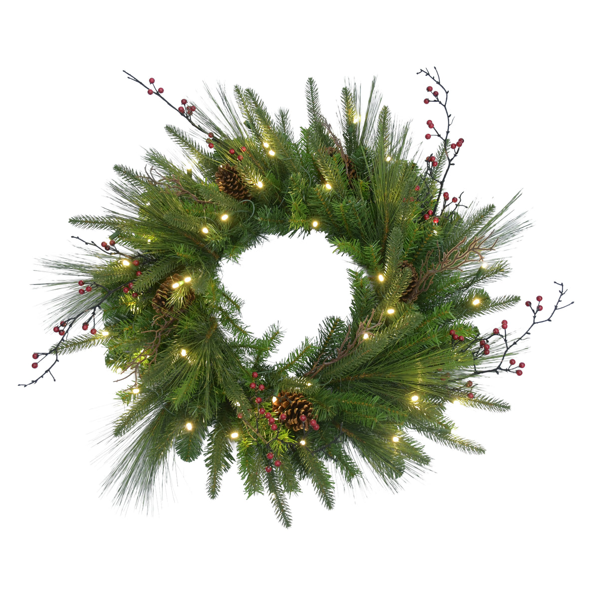 Mixed Evergreen w/ Berries Pine Wreaths (Plug-In)
