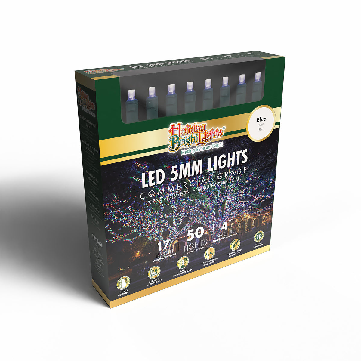 5MM Concave 50L Lights - 4" Spacing - Green Cord (Retail Box)