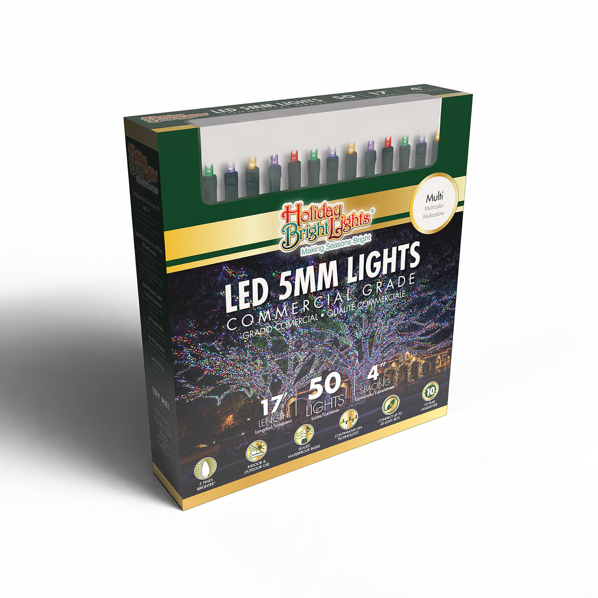5MM Concave 50L Lights - 4" Spacing - Green Cord (Retail Box)
