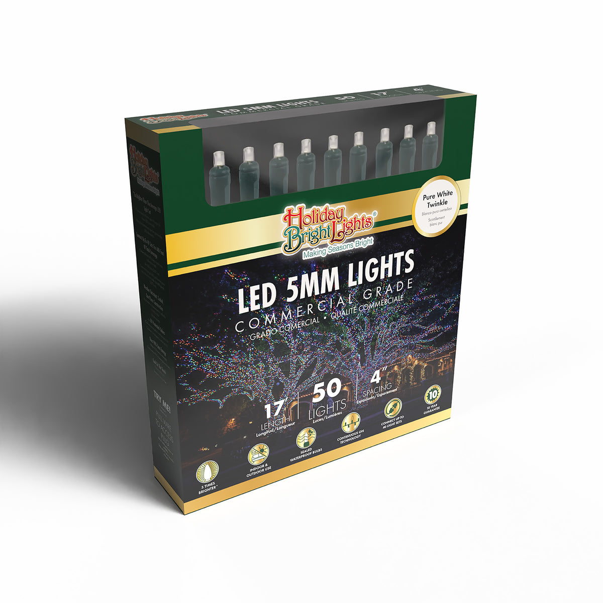 5MM Concave 50L Lights - 4" Spacing - Green Cord (Retail Box)