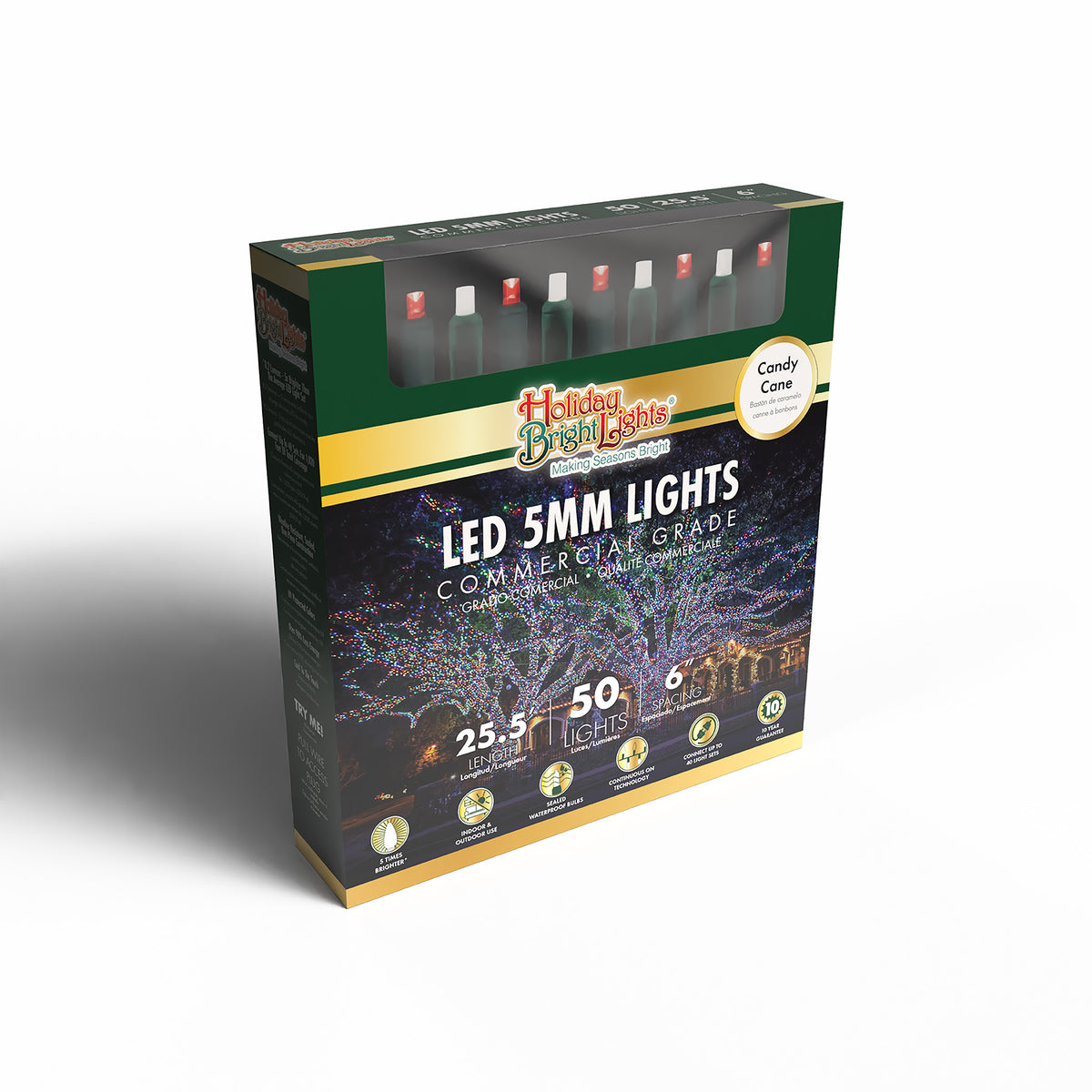 5MM Concave 50L Lights - 6" Spacing - Green Cord (Retail Box)