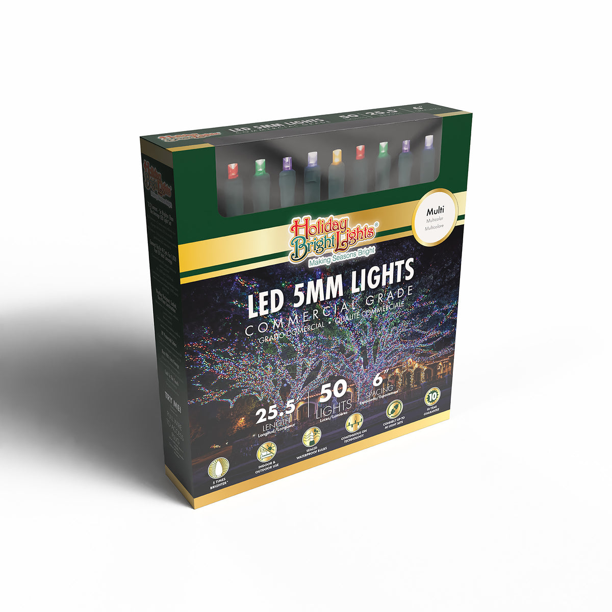 5MM Concave 50L Lights - 6" Spacing - Green Cord (Retail Box)