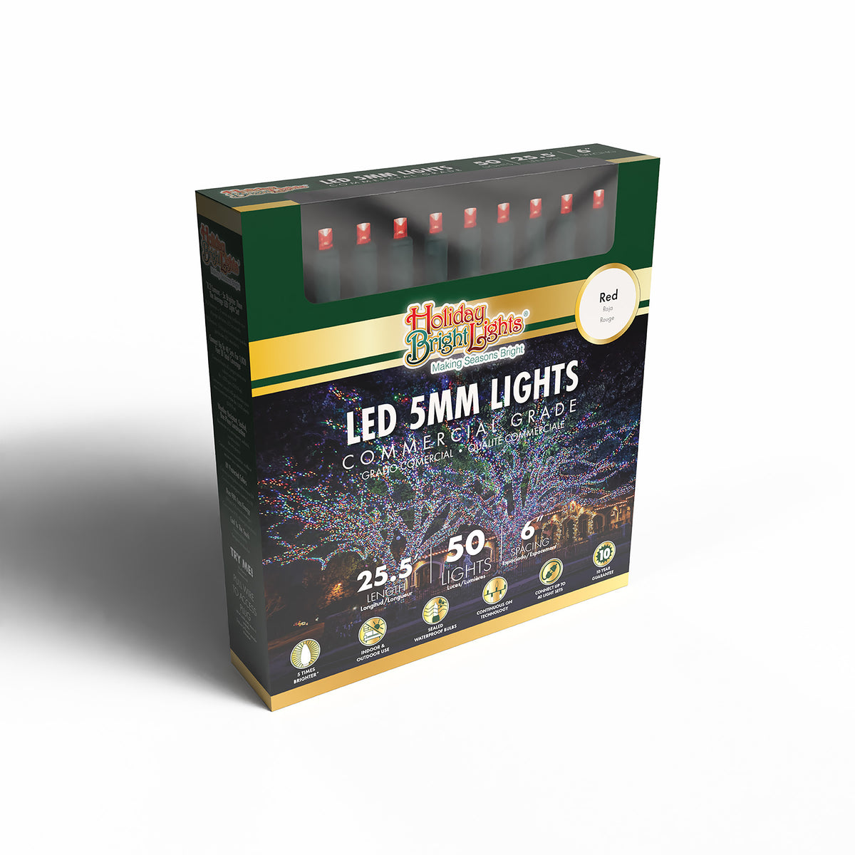 5MM Concave 50L Lights - 6" Spacing - Green Cord (Retail Box)