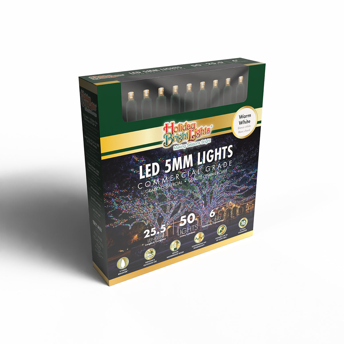 5MM Concave 50L Lights - 6" Spacing - Green Cord (Retail Box)