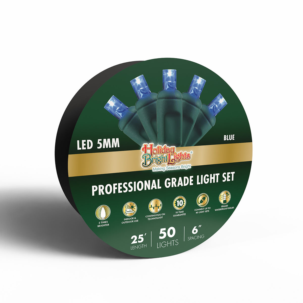 5MM Concave 50L Lights - 6" Spacing - Green Cord (Reel)