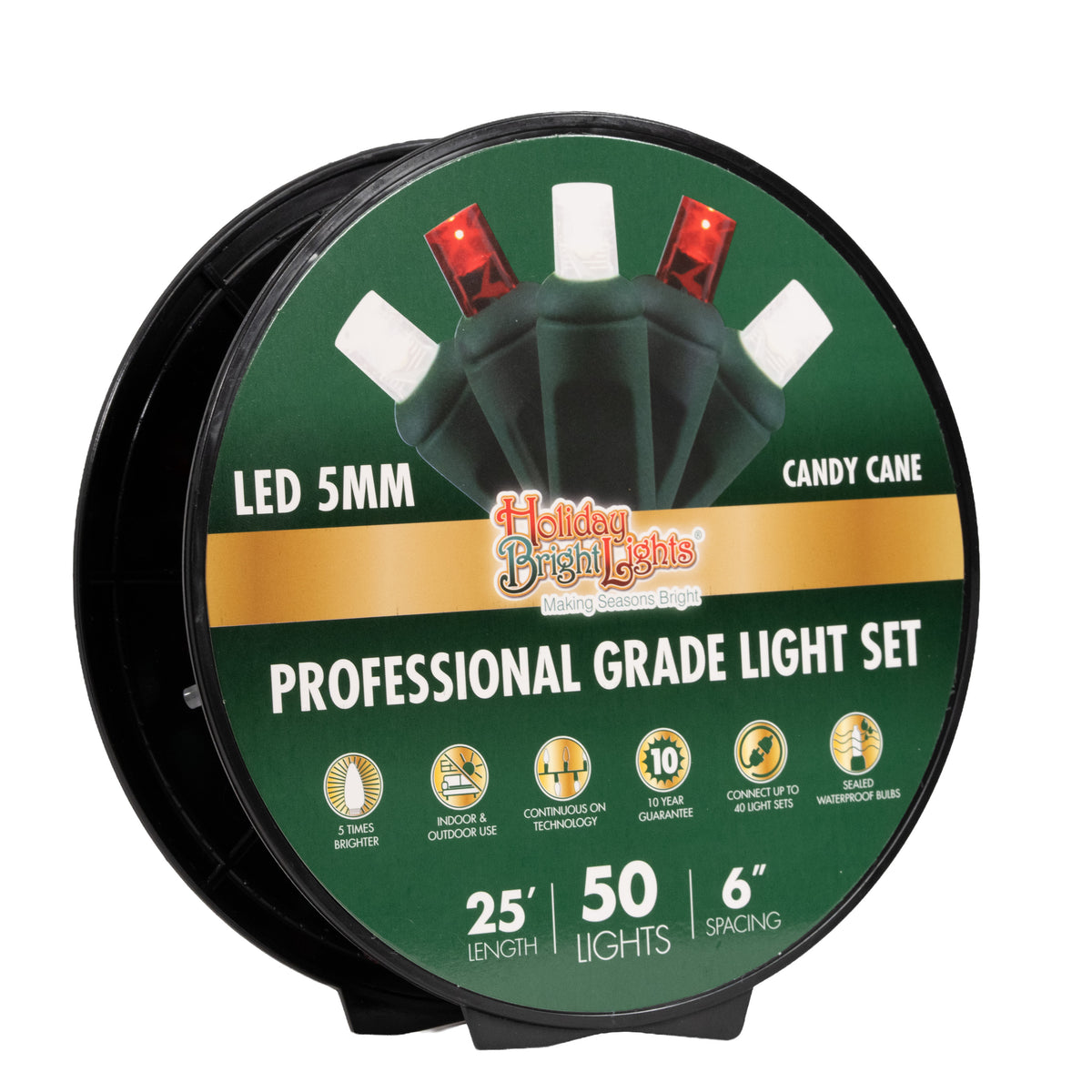 5MM Concave 50L Lights - 6" Spacing - Green Cord (Reel)