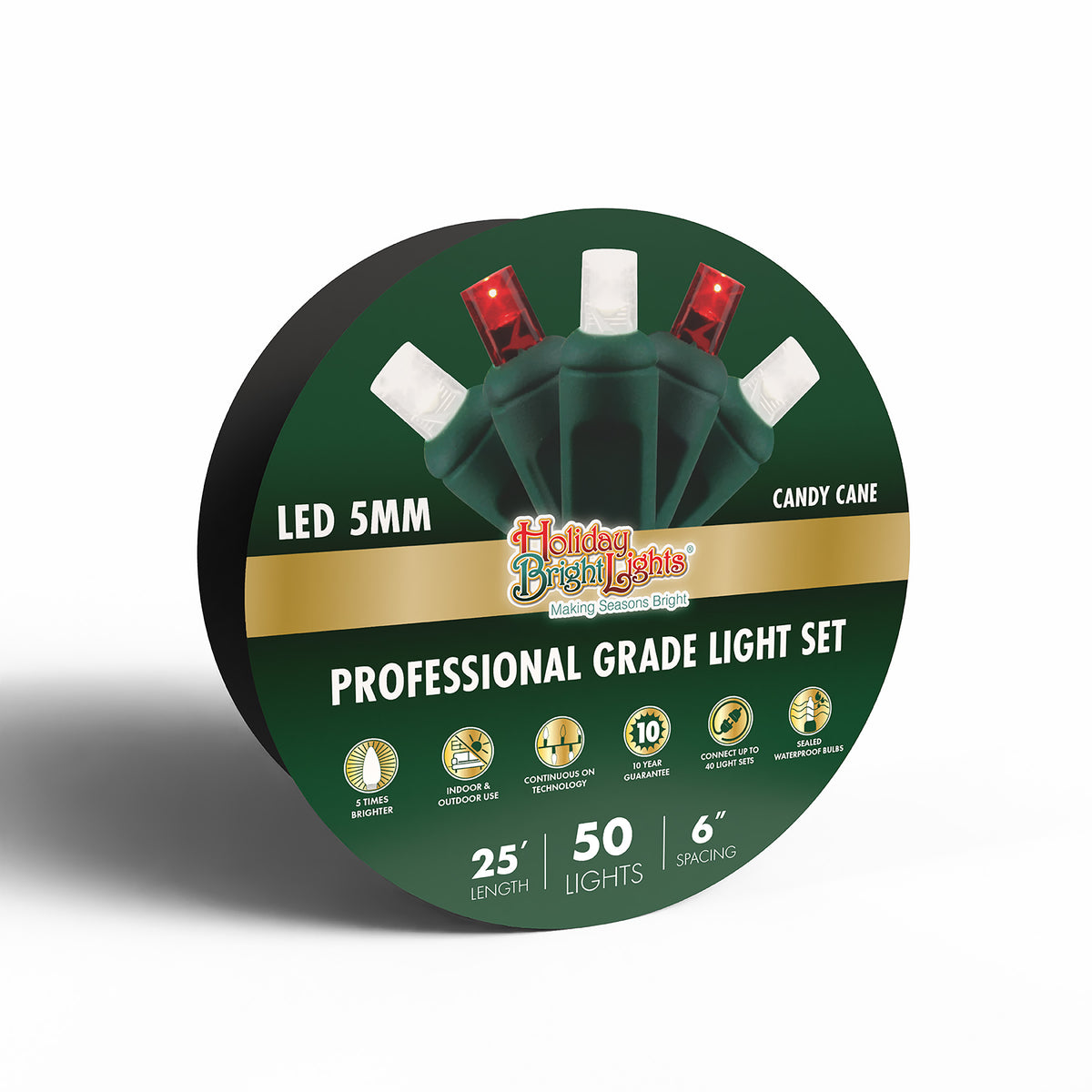 5MM Concave 50L Lights - 6" Spacing - Green Cord (Reel)