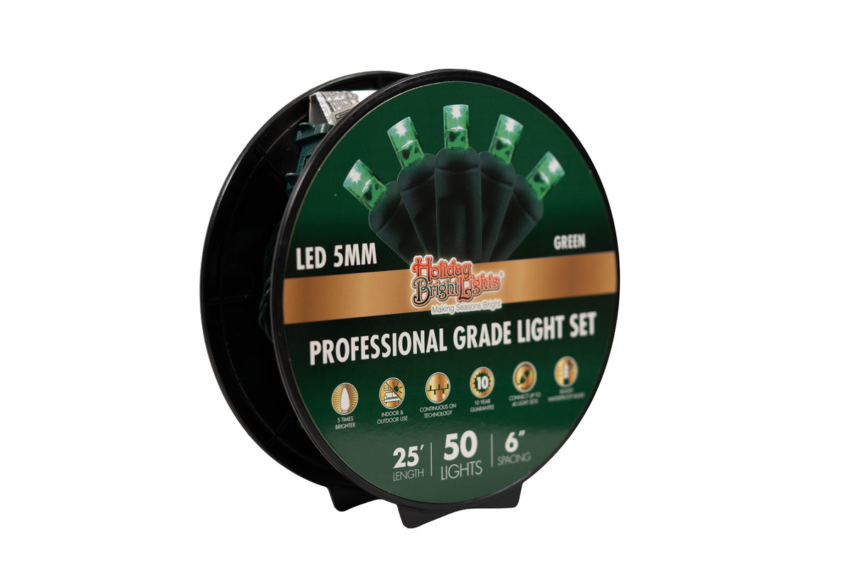 5MM Concave 50L Lights - 6" Spacing - Green Cord (Reel)