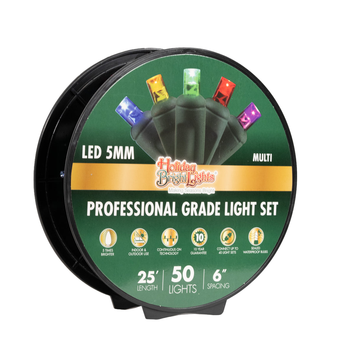5MM Concave 50L Lights - 6" Spacing - Green Cord (Reel)