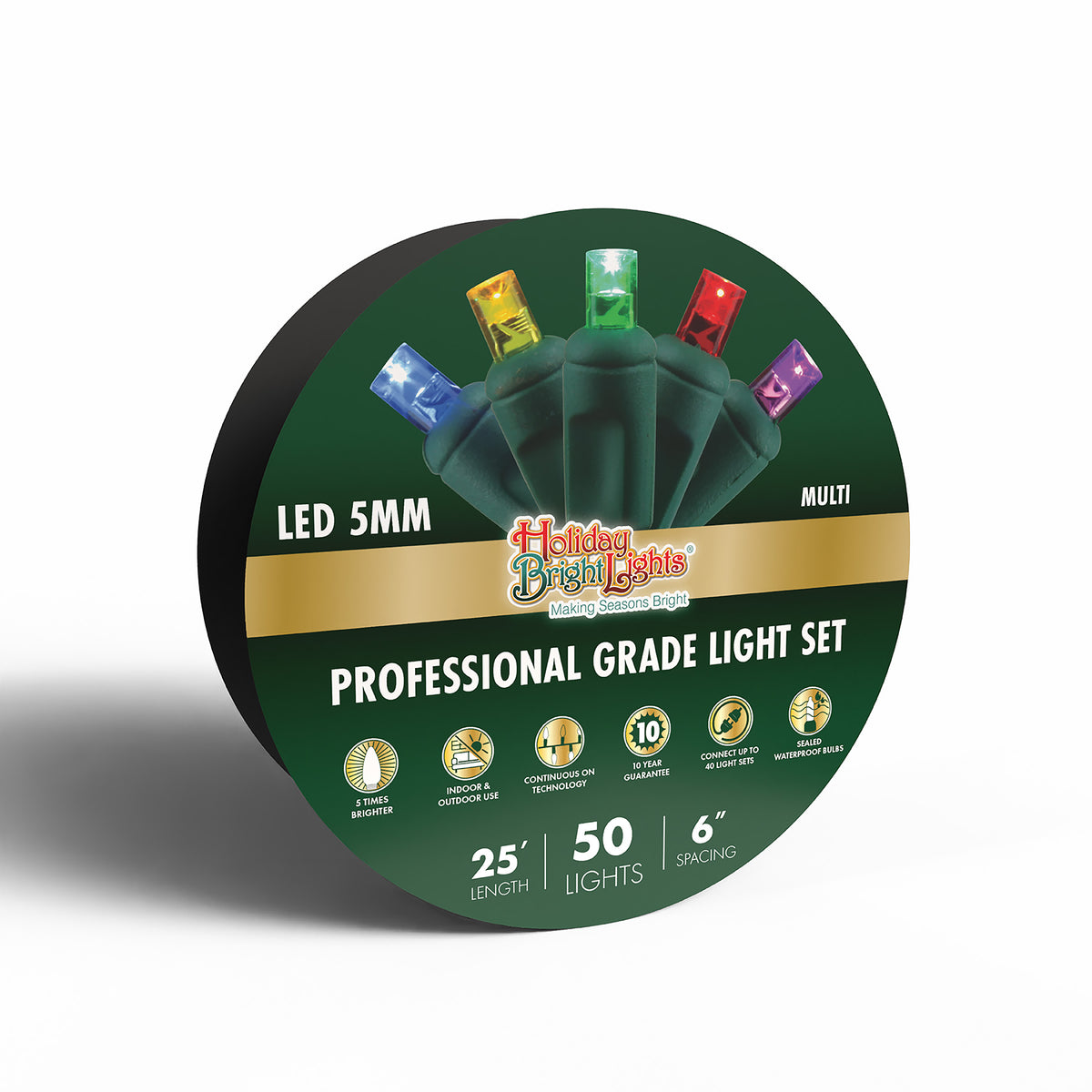 5MM Concave 50L Lights - 6" Spacing - Green Cord (Reel)