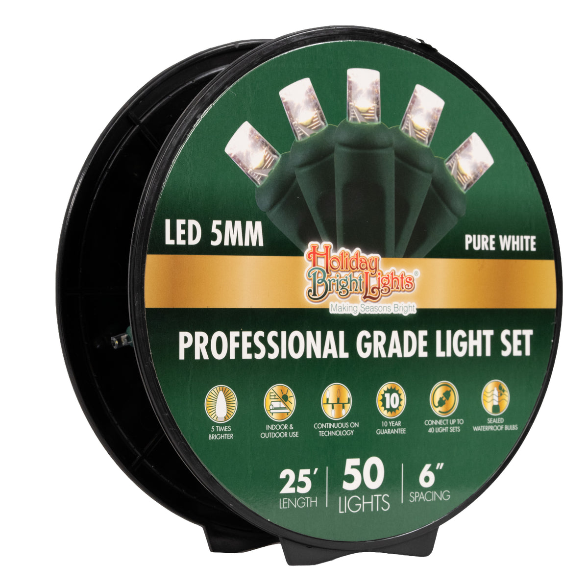 5MM Concave 50L Lights - 6" Spacing - Green Cord (Reel)