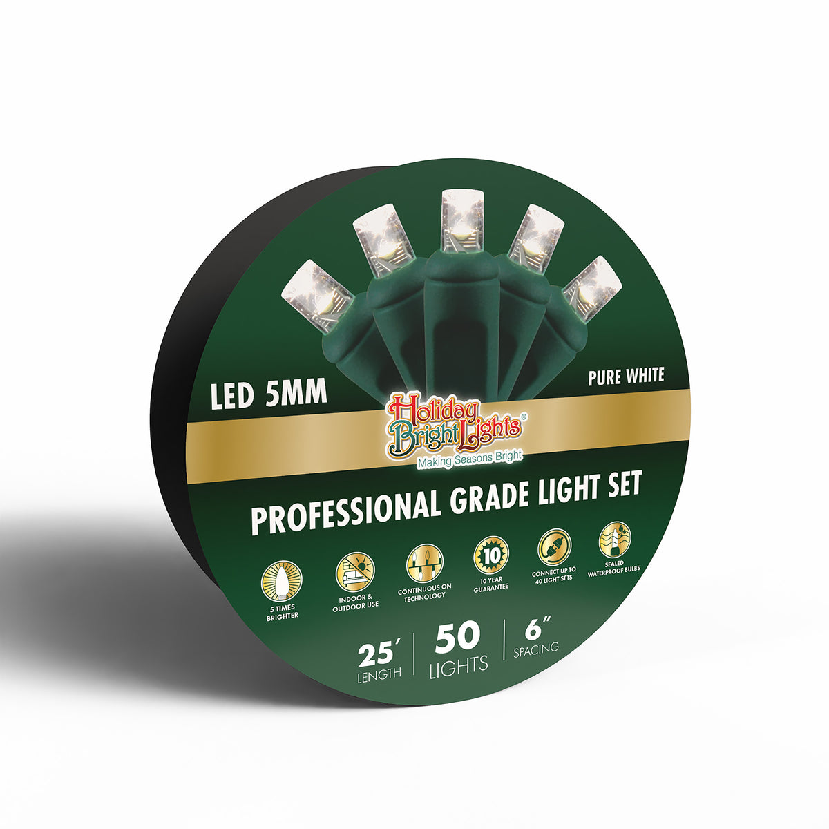 5MM Concave 50L Lights - 6" Spacing - Green Cord (Reel)