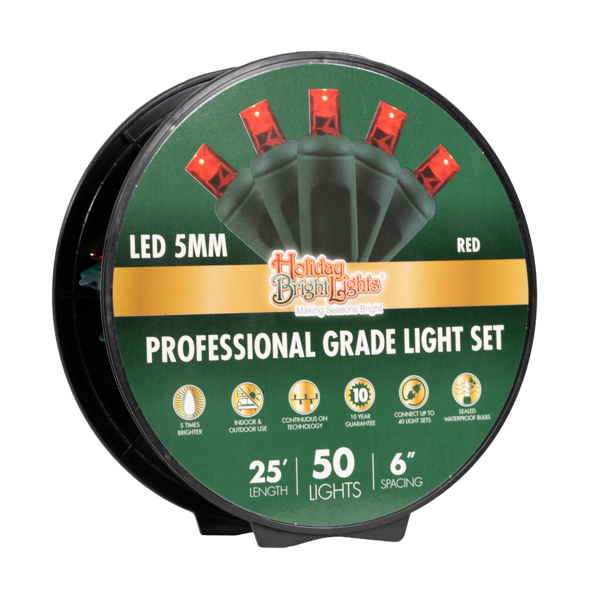 5MM Concave 50L Lights - 6" Spacing - Green Cord (Reel)