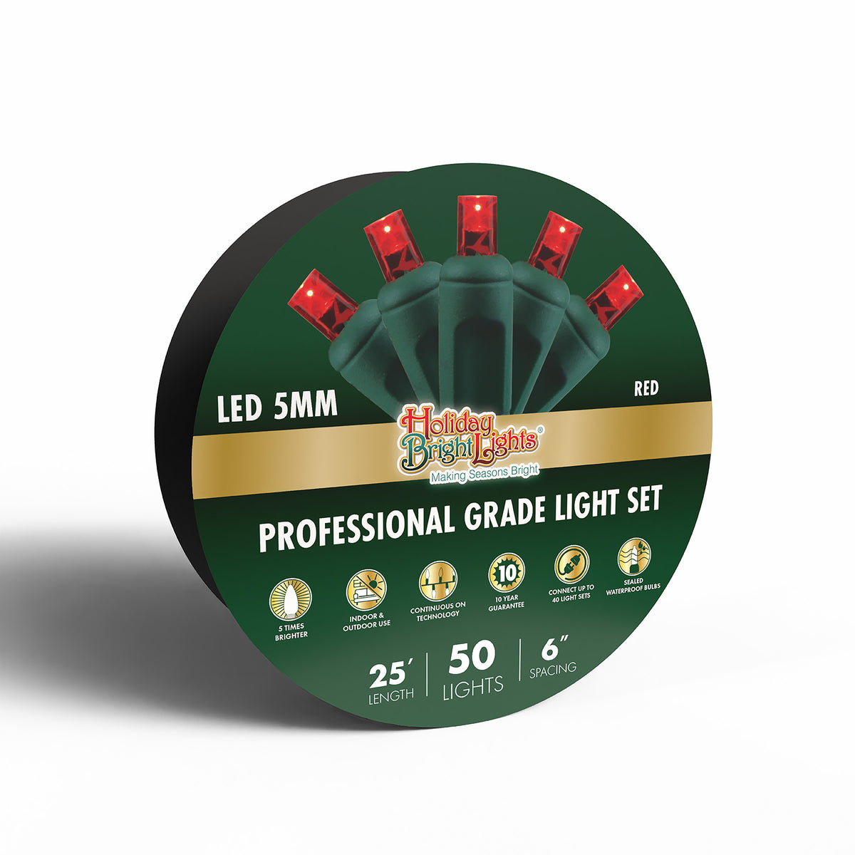 5MM Concave 50L Lights - 6" Spacing - Green Cord (Reel)