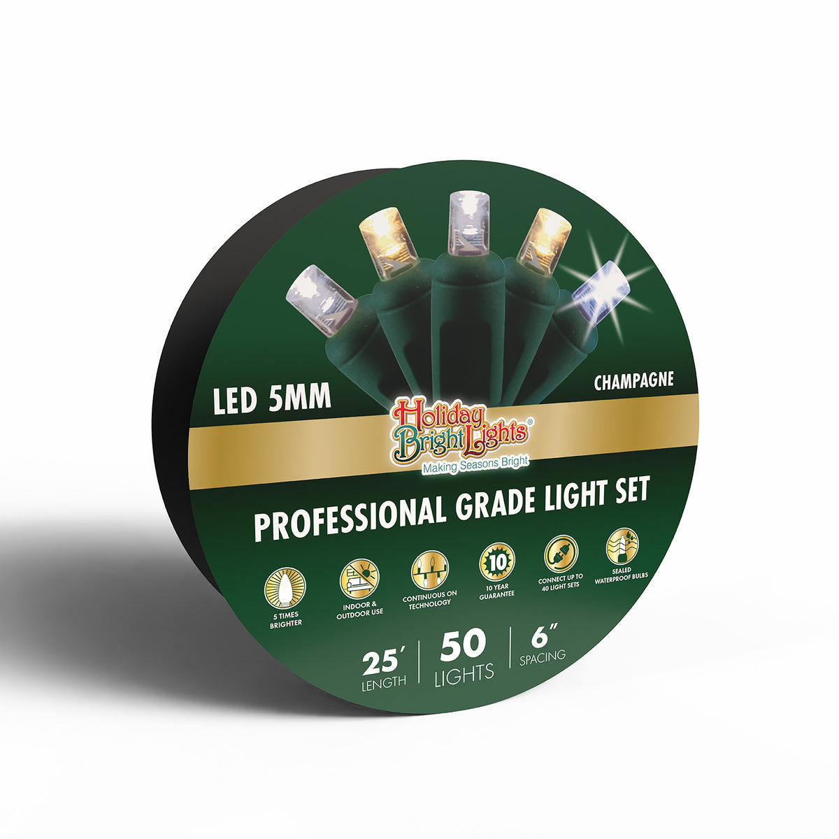 5MM Concave 50L Lights - 6" Spacing - Green Cord (Reel)