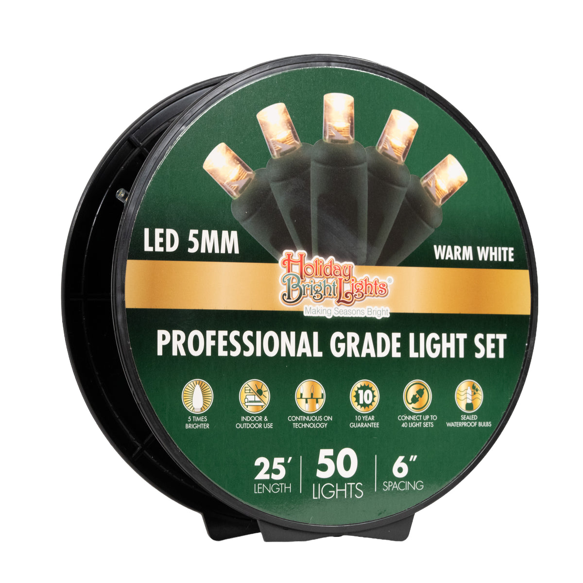 5MM Concave 50L Lights - 6" Spacing - Green Cord (Reel)