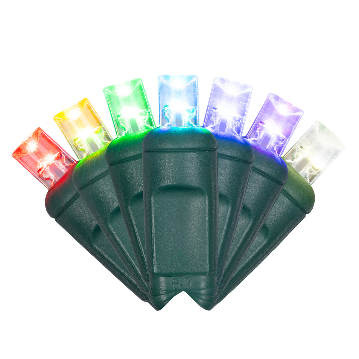 5MM Concave 70L Lights - 4" Spacing - Green Cord (Balled)