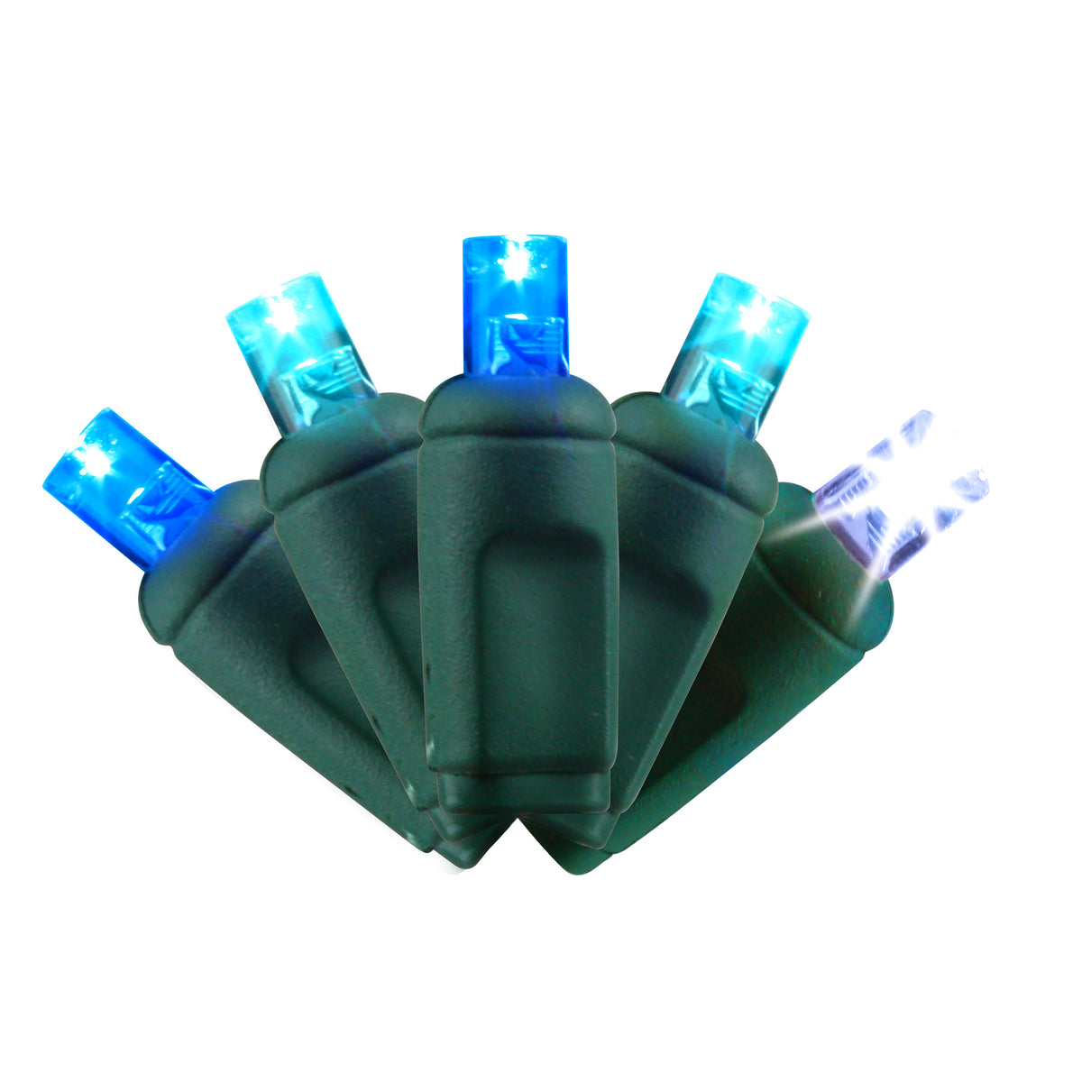 5MM Concave 70L Lights - 4" Spacing - Green Cord (Balled)