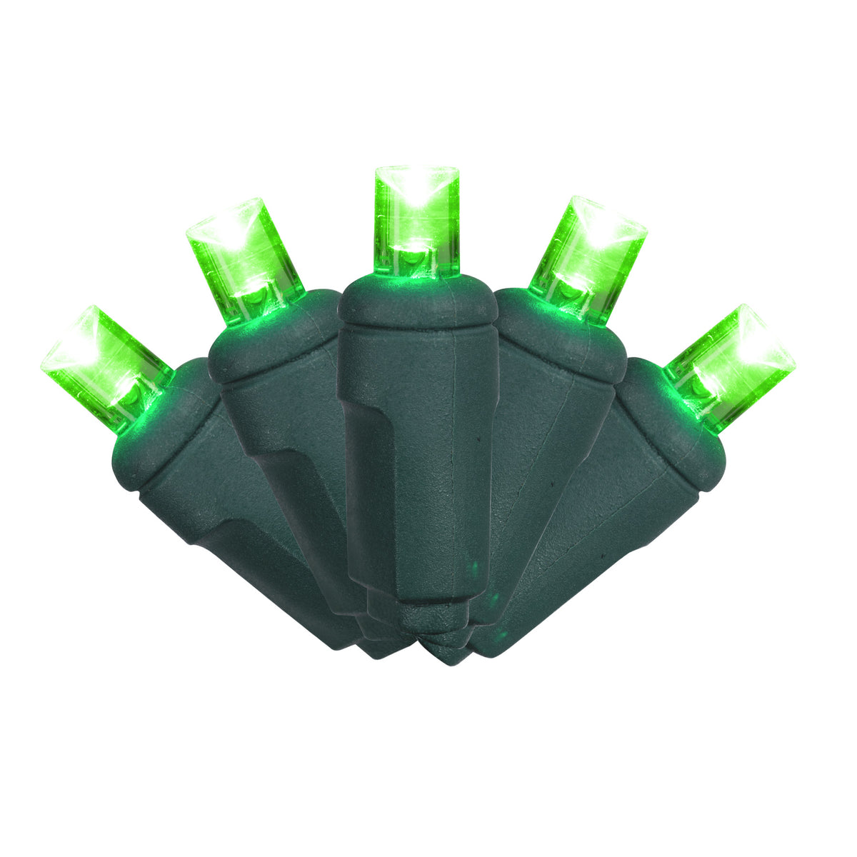 5MM Concave 70L Lights - 4" Spacing - Green Cord (Balled)