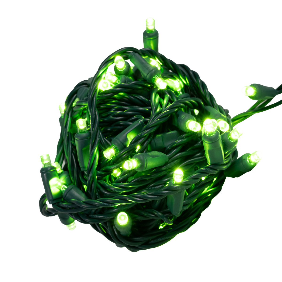 5MM Concave 70L Lights - 4" Spacing - Green Cord (Balled)