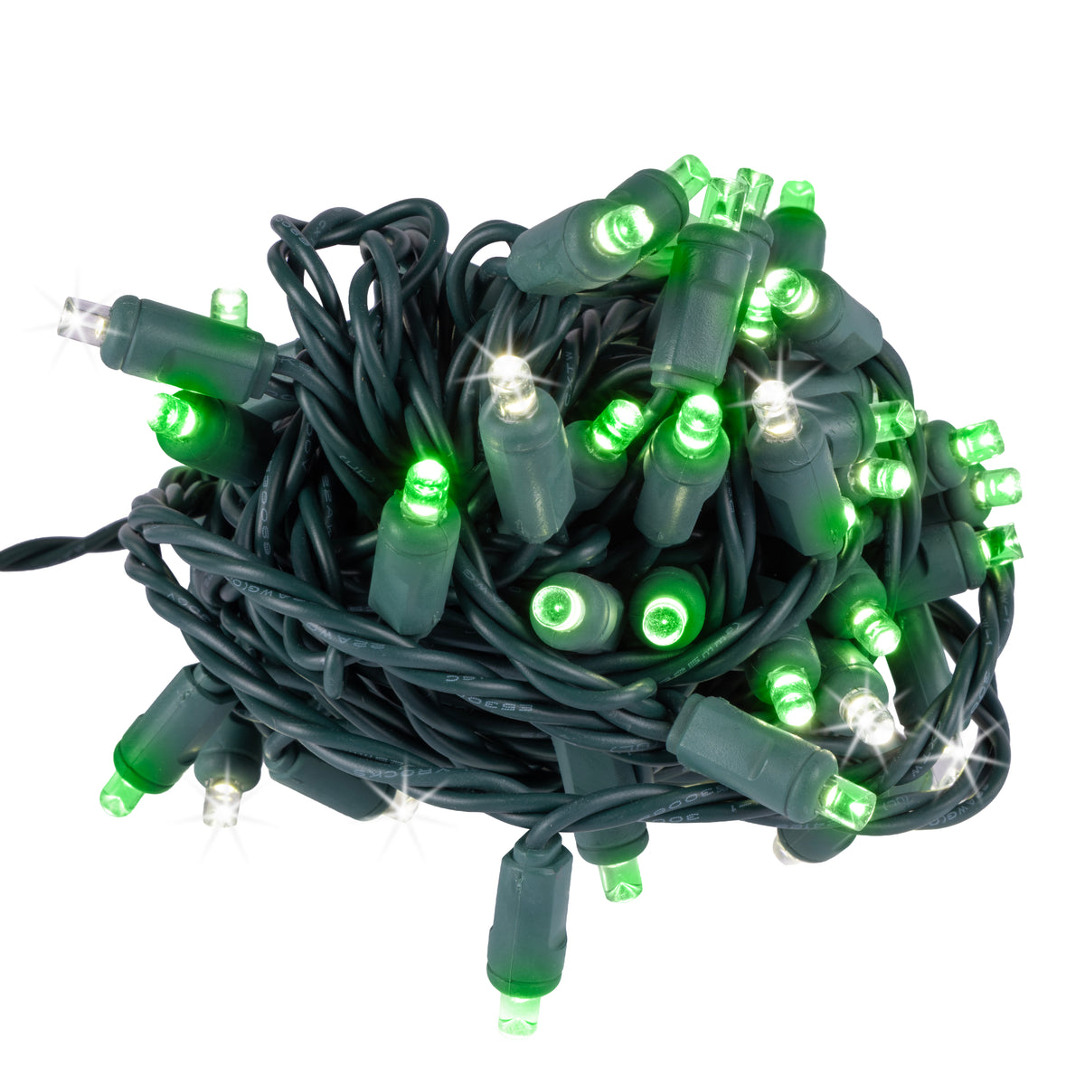 5MM Concave 50L Coax Lights - 6" Spacing - Green Cord (Balled)