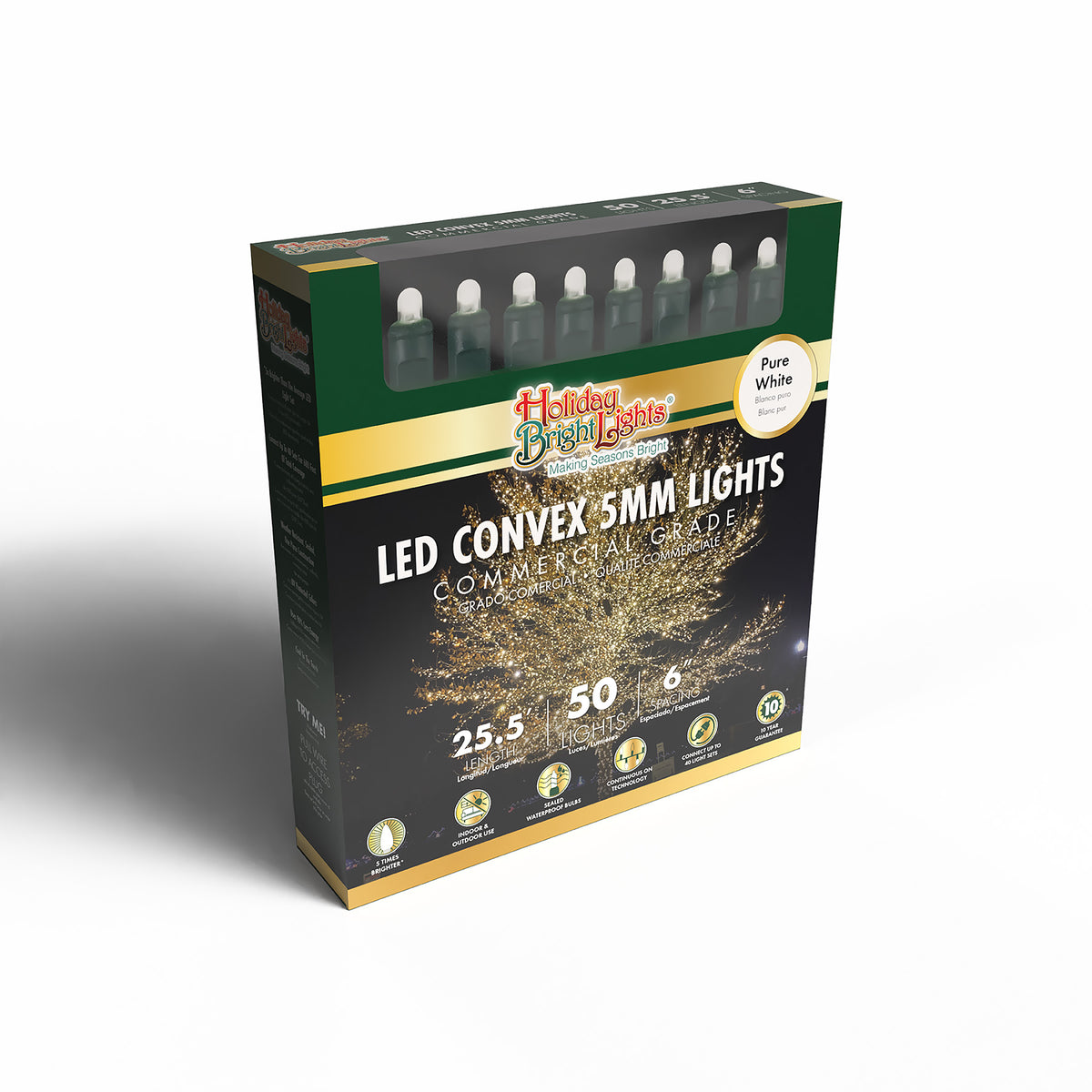 5MM Convex 50L Lights - 6" Spacing - Green Cord (Retail Box)