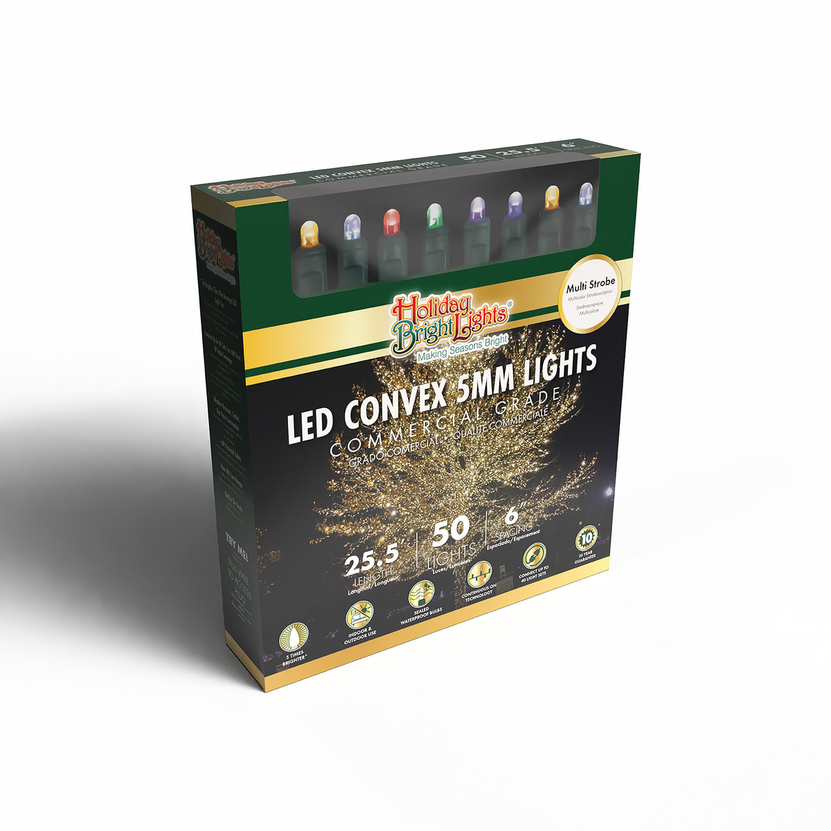 5MM Convex 50L Lights - 6" Spacing - Green Cord (Retail Box)