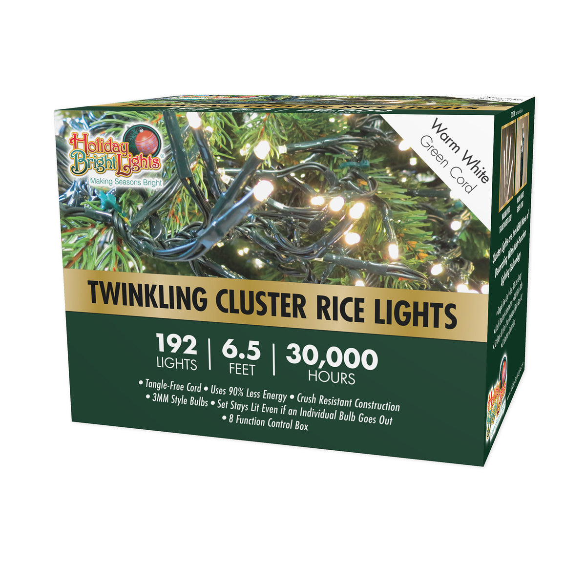 3MM Rice 192L Garland Cluster Lights (Retail Box)