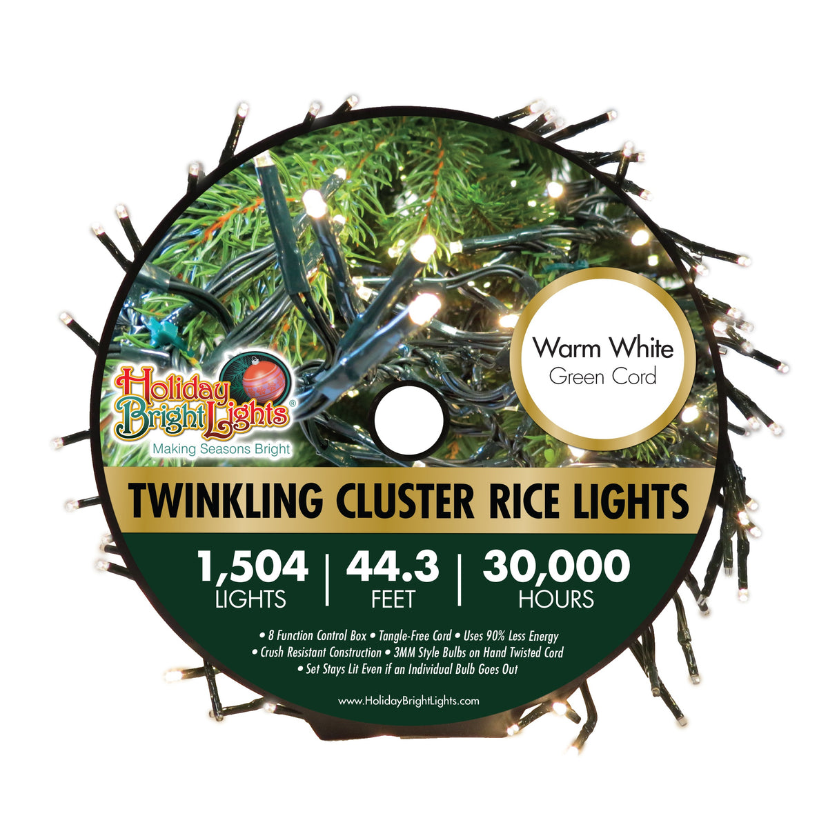 3MM Rice 1504L Garland Cluster Lights (Reel)