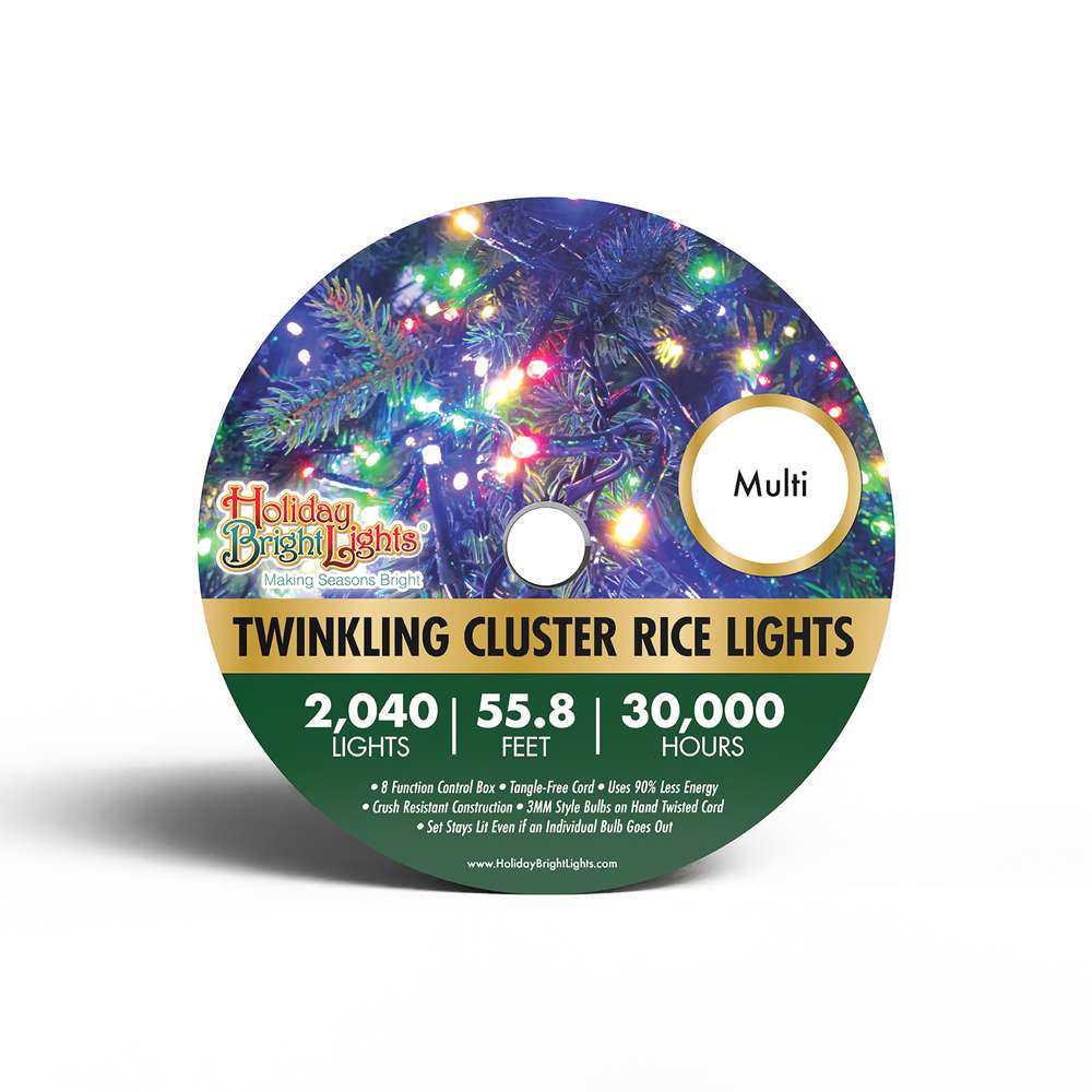 3MM Rice 2040L Garland Cluster Lights (Reel)