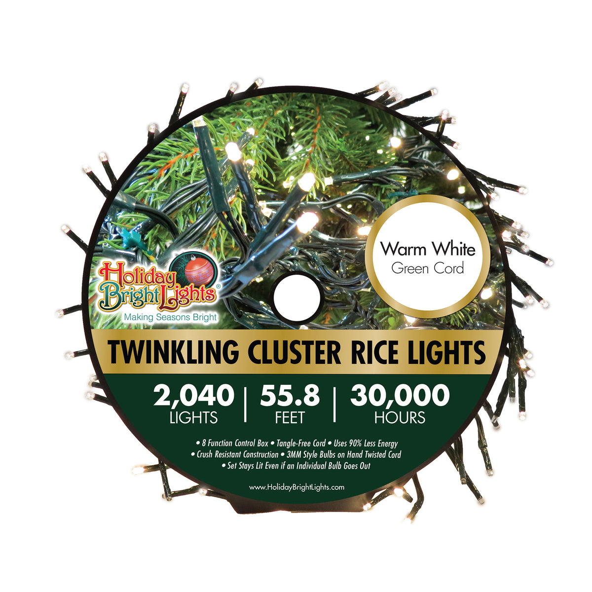 3MM Rice 2040L Garland Cluster Lights (Reel)