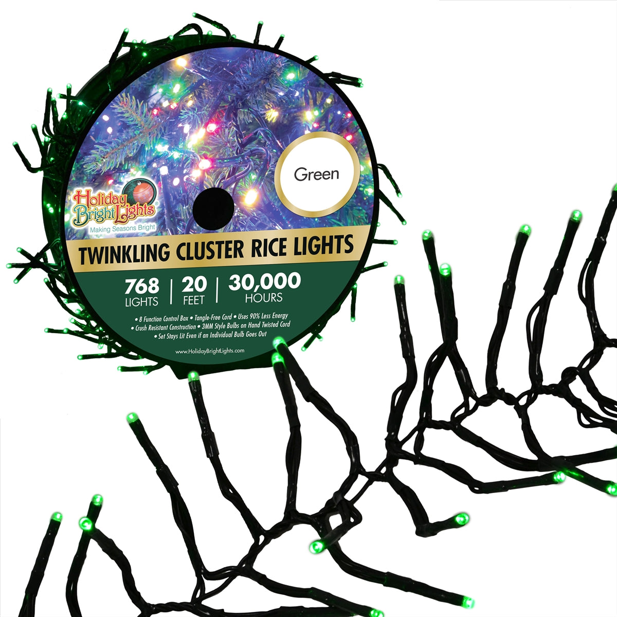 3MM Rice 768L Garland Cluster Lights (Reel)