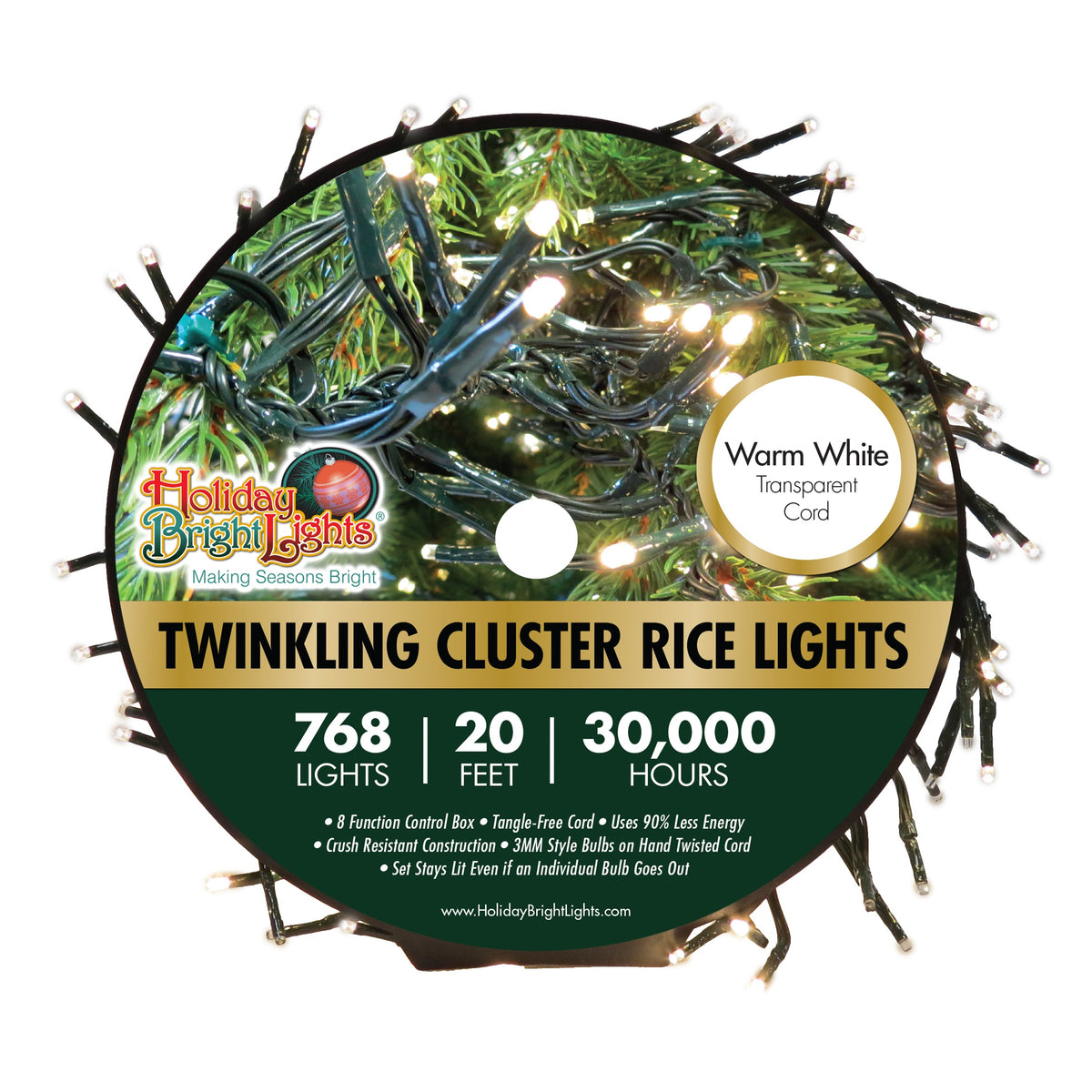 3MM Rice 768L Garland Cluster Lights (Reel)