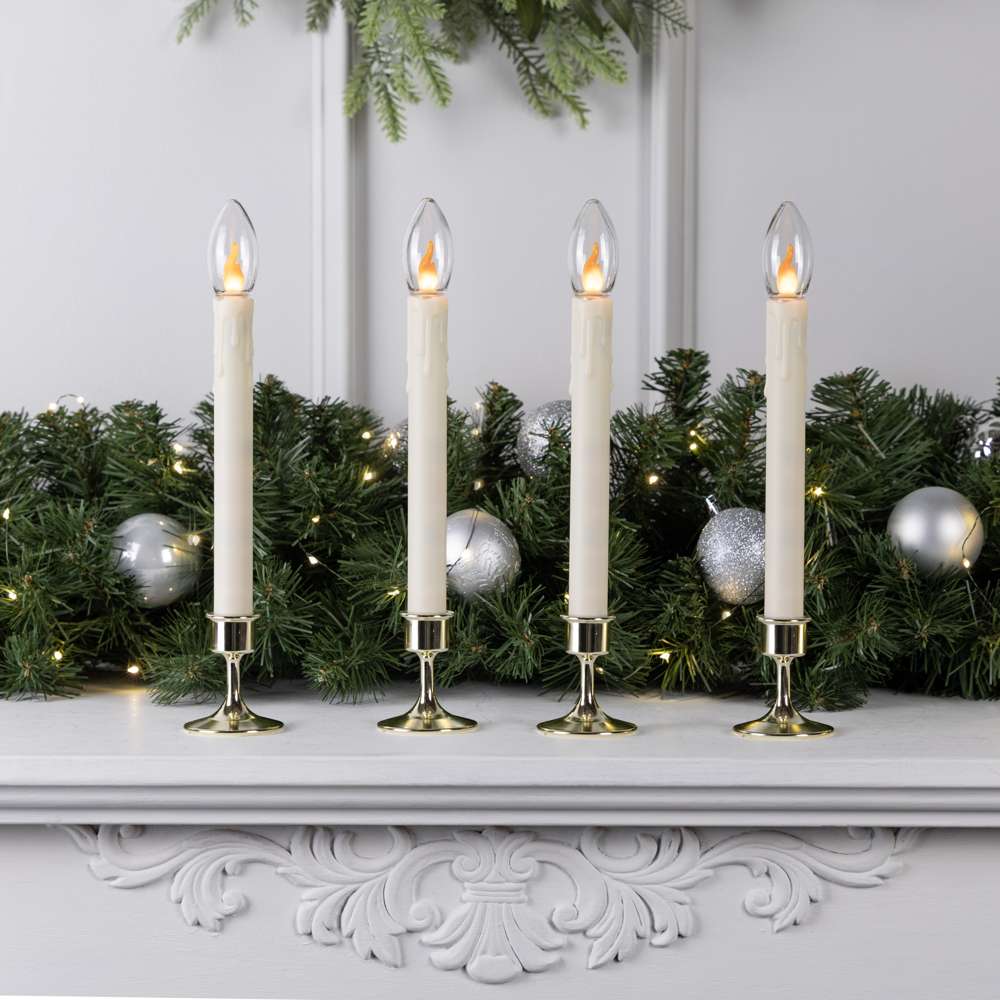 11.4" Battery Operated Taper Candle w/ Holder and Suction Cup - Set of 4 (Retail Box)