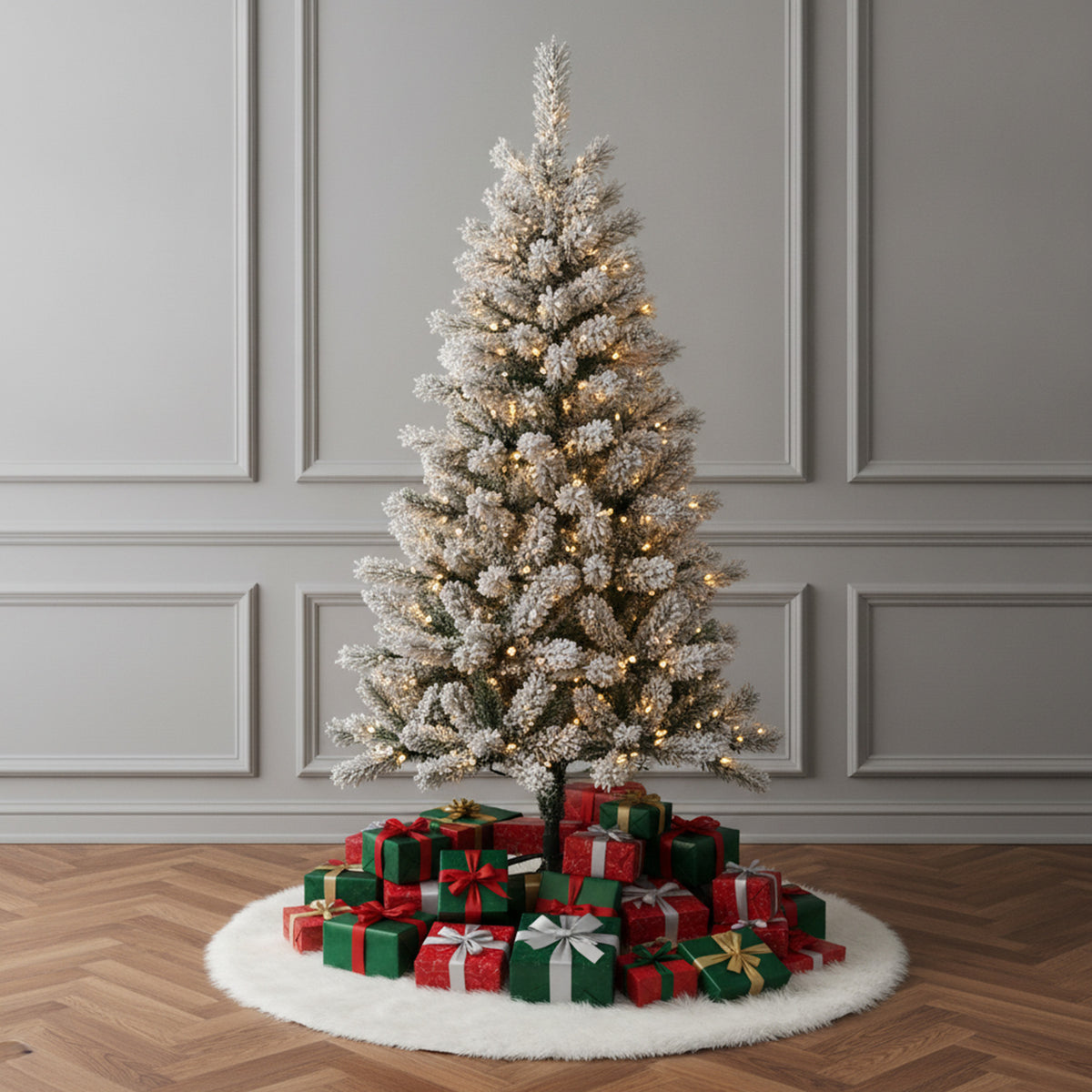 Flocked Arcadia Pine Slim Christmas Tree
